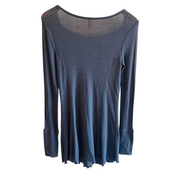 FREE PEOPLE Gray Ribbed Long Sleeve Mini Dress - Picture 2 of 4